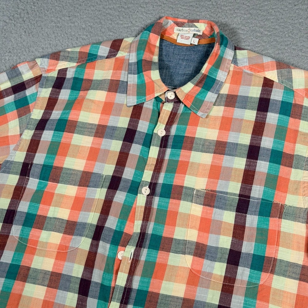 Carbon2Cobalt Shirt Mens Large Multicolor Plaid Button Up Textured Casual Cotton